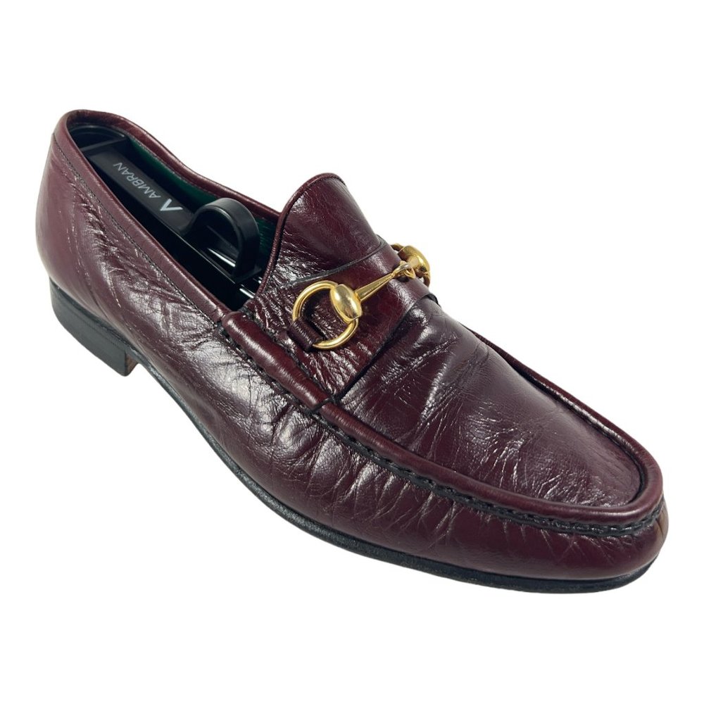 Gucci Mens Horsebit Burgundy Leather Slip On Loafer 42 US 8.5 D 100% AUTHENTIC